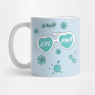 GRL PWR Heart sunglasses and Be Happy in Teal Mug